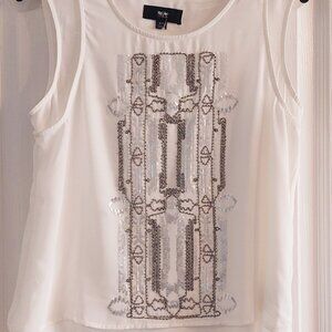 Ivory Sheer Sleeveless Overlay Beaded Tank Sz 8P